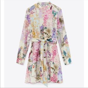 ZARA Floral Parrot Button Up Linen Dress size Large 🔥Bloggers Favorite🔥ZARA